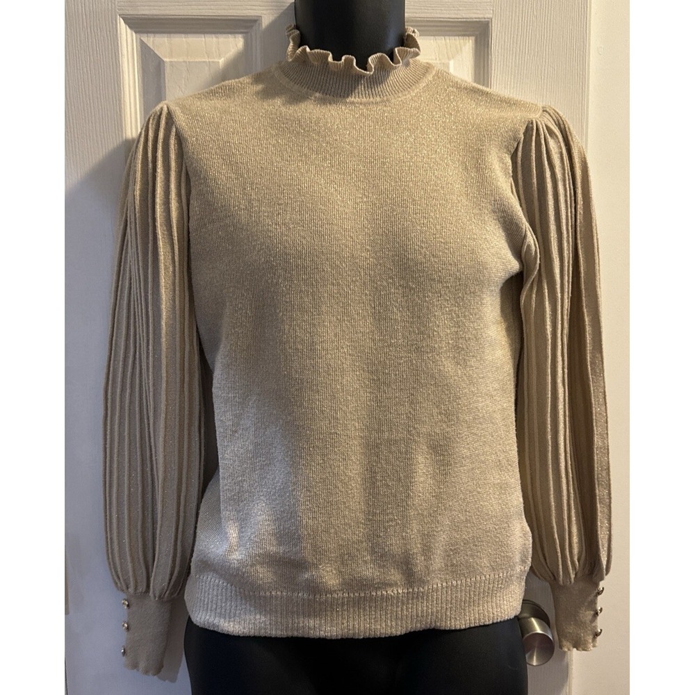 Nanette Lepore‎ Sweater Women S Gold Mock Turtleneck Glitter Knit Pullover Party